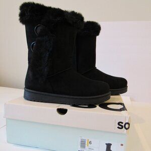 NEW WOMEN'S BLACK FAUX SUEDE/FUR UGG STYLE BOOTS SIZE 6